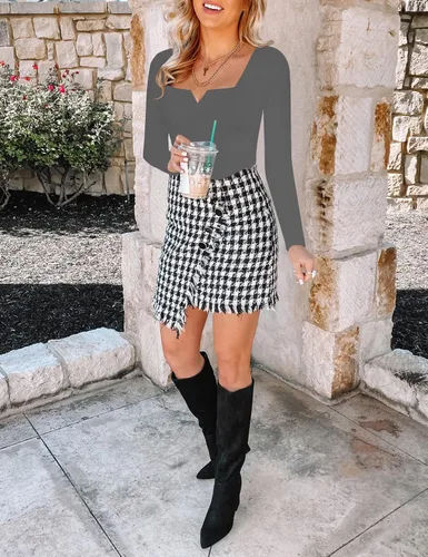 Vista 5 de Chunpin Enterizo de manga larga con cuello cuadrado y muesca, con cuello en V para mujer