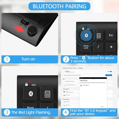 Vista 7 de Foloda Teclado numérico Bluetooth: almohadilla numérica inalámbrica con cable de 22 teclas, extensiones de teclado de entrada de fecha