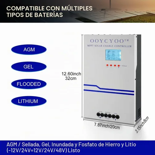Vista 4 de Controlador de carga solar MPPT de 100 amperios 48 V, 36 V, 24 V, 12 V, auto, panel solar de entrada máxima de 150 V, panel solar de 100 A, potencia