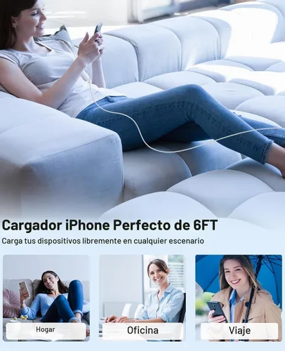 Vista 8 de Cargador para iPhone 17 y 16, carga rápida, tipo C, 20 W, USB C, bloque para iPad, con cable USB-C tejido de 6 pies, sincronización de datos de 60 W