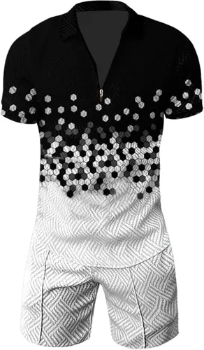 Vista 3 de Conjunto corto de 2 piezas para hombre, camiseta de manga corta y pantalones cortos, conjunto deportivo elegante y casual para hombre