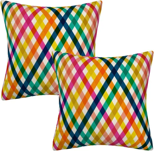 Vista 34 de Fundas de almohada decorativas rústicas de Aqua y blanco a cuadros estilo búfalo para sofá, funda de almohada para granja, decoración
