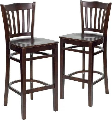 Vista 12 de Flash Furniture HERCULES Series - Taburete vertical para restaurante de madera de nogal, asiento de vinilo negro Asiento de vinilo negro/marco