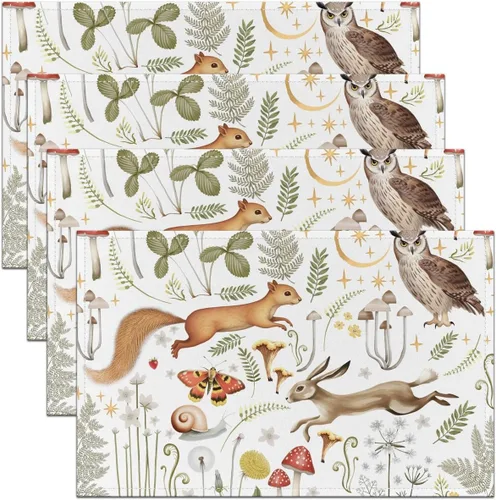 Vista 16 de Juego de 4 manteles individuales con diseño de hongos salvajes, acuarela, plantas naturales, decoración de plantas, para niños, adolescentes