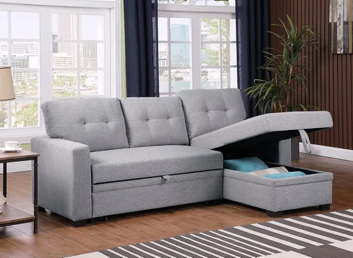 Vista 6 de LOVMOR Sofá modular convertible en forma de L de 82 pulgadas con diván de almacenamiento, cama extraíble, diseño de sofá esquinero reversible