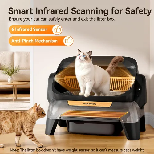 Vista 3 de Meowant Caja de arena automática extragrande, exploración infrarroja y Negro