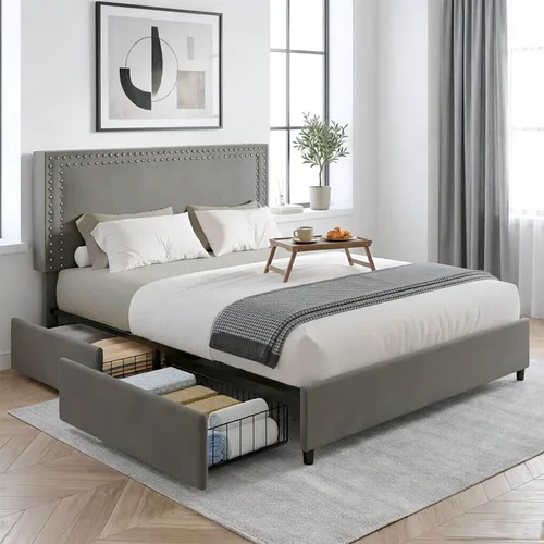 Vista 114 de VECELO Base de cama de plataforma de tamaño individual con cabecera tapizada de altura ajustable, base de colchón moderna, soporte de listones