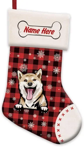 Vista 41 de Foto personalizada, Feliz Navidad, búfalo rojo, a cuadros, feliz perro, calcetín de Navidad, copo de nieve, decoración de vacaciones, calcetín