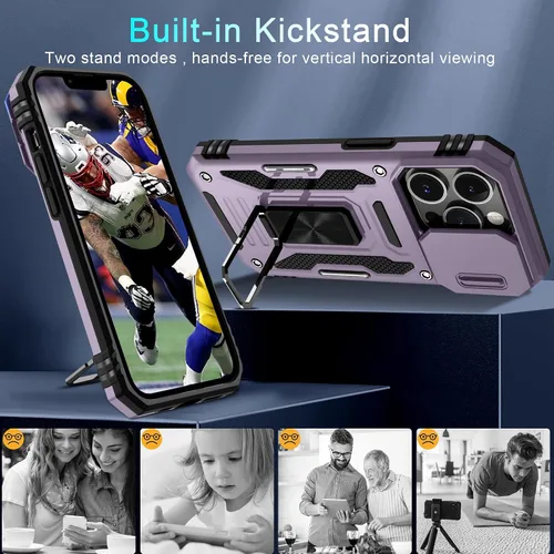 Vista 273 de DEERLAMN Funda para iPhone Xs Max con funda deslizante para cámara + protector de pantalla, soporte giratorio de anillo de grado militar a prueba