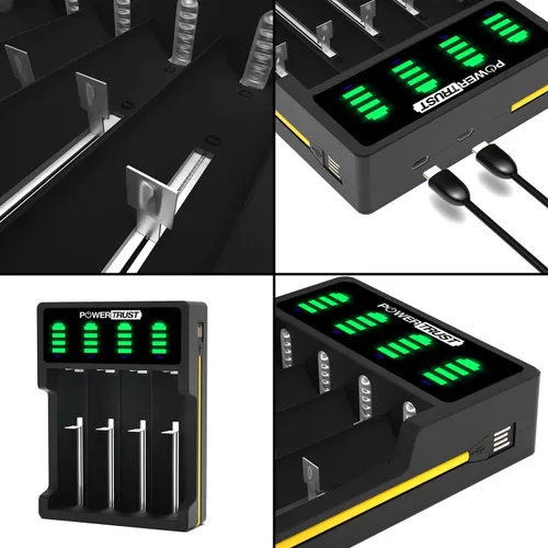 Vista 2 de Cargador de batería universal LED de 4 ranuras para 18650 26650 22650 21700 20700 18500 18350 17670 17500 14500 14430 10440 AA AAA AAAA