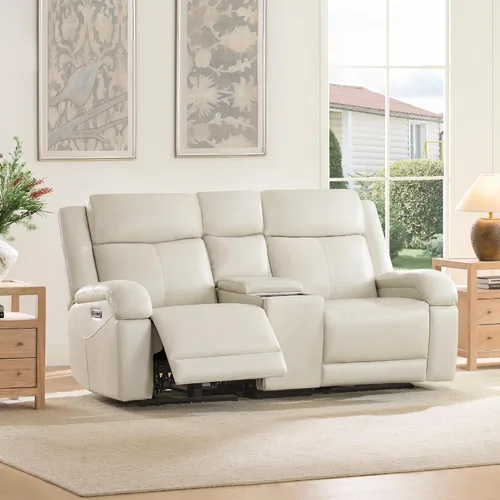 Vista 16 de Watson & Whitely Sofá reclinable eléctrico de piel auténtica, sofás reclinables de pared de 3 plazas con consola de almacenamiento, reposacabezas