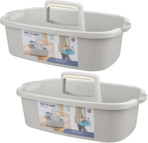 Vista 9 de Organizador de suministros de limpieza grande portátil con asa, cubo de plástico, almacenamiento de herramientas para baño, dormitorio, cocina