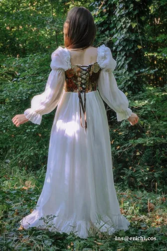 Vista 3 de NSPSTT Vestido renacentista blanco para mujer, disfraz medieval victoriano