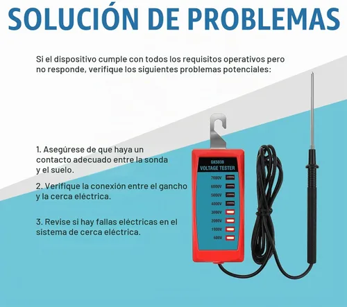 Vista 6 de ALLOSUN GK503B NEON Probador de voltaje de valla eléctrica Max 7 kV, rojo