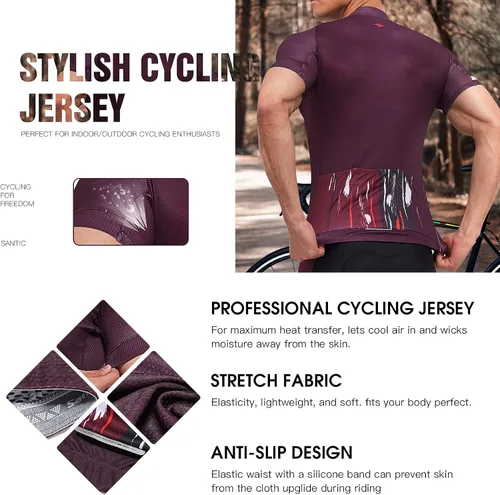 Vista 2 de Santic Maillot de ciclismo de manga corta para hombre ropa de bicicleta de carretera con relleno