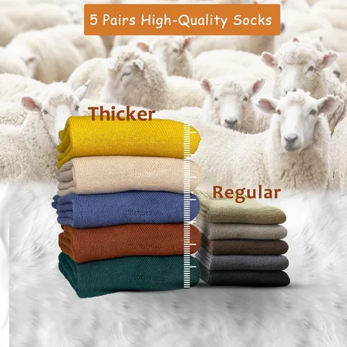 Vista 5 de Wool Socks for Women,5 Pairs Warm Hiking Walking Cozy Crew Boot Socks Thermal Gifts Socks, Size 5-10