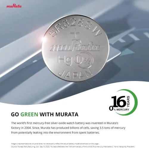 Vista 4 de Murata 377 SR626SW Batería 1.55V Celda de botón de reloj de óxido de plata - Sustituye a Sony 377 (2 baterías)
