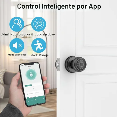 Vista 3 de BIWIBON Manija de puerta inteligente 4 en 1, perilla de puerta con huella dactilar con control de aplicación, cerradura de puerta inteligente
