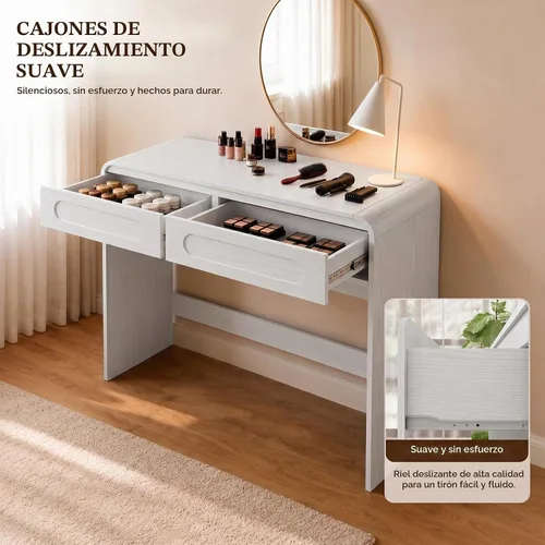 Vista 5 de Escritorio de tocador, escritorio de maquillaje con 2 cajones y espacio