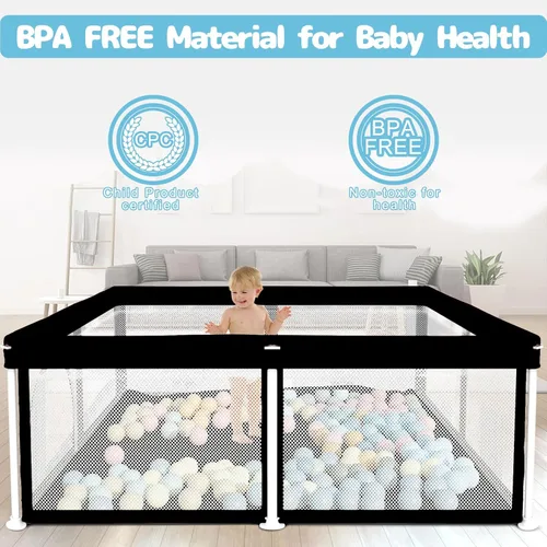 Vista 3 de TOREVSIOR Corralito plegable para bebés con alfombra, 50"×50" corralito plegable para bebés y niños pequeños, corral de seguridad para niños