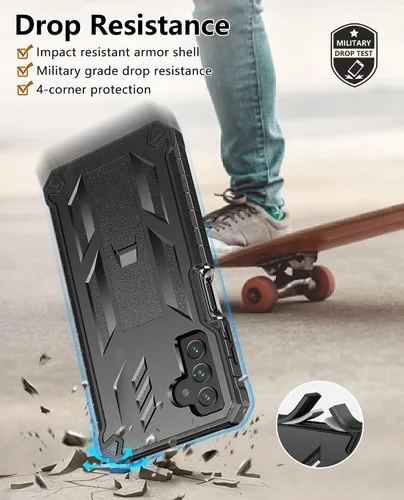 Vista 5 de SOiOS - Funda para Samsung Galaxy A13 5G con protector de pantalla integrado, color negro Rugged Kickstand, 20FT Military-Grade Drop Protection