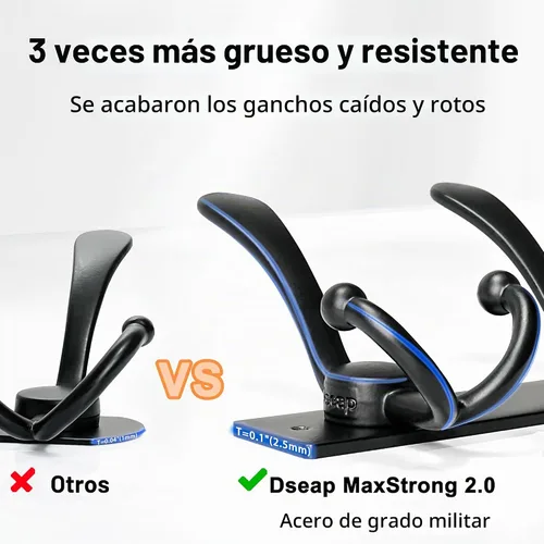 Vista 2 de Dseap - Perchero para montaje en pared, base resistente calibre 12 vs Flimsy de 0.039 pulgadas, ganchos sólidos antidesgarros, montaje en perno