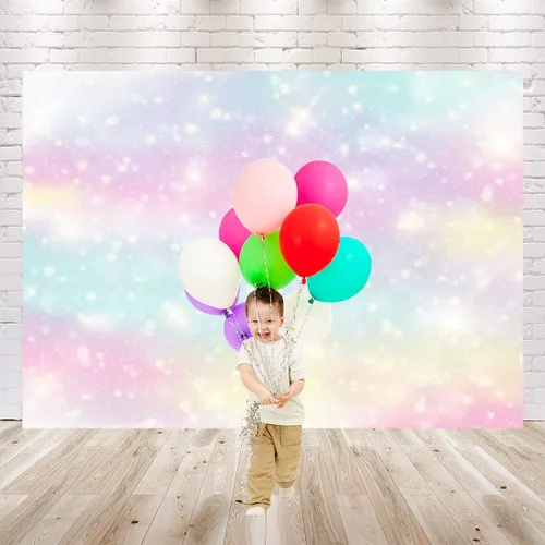 Vista 4 de Fondo de fotografía de arcoíris con purpurina para recién nacidos, 7 x 5 pies, colorido telón de fondo de 1er cumpleaños, decoraciones de fiesta
