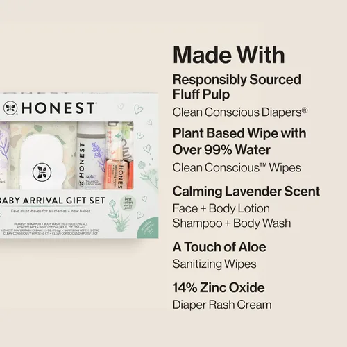 Vista 3 de The Honest Company Set de regalo para la llegada del bebé, esenciales para recién nacidos, caja de bienvenida, pañales, toallitas, cuidado personal