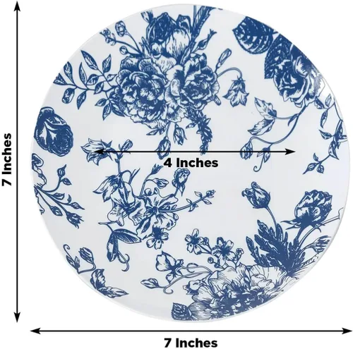 Vista 2 de Efavormart - Paquete de 10 platos de postre de plástico francés – Azul y Blanco Floral, platos de ensalada desechables redondos de 7 pulgadas