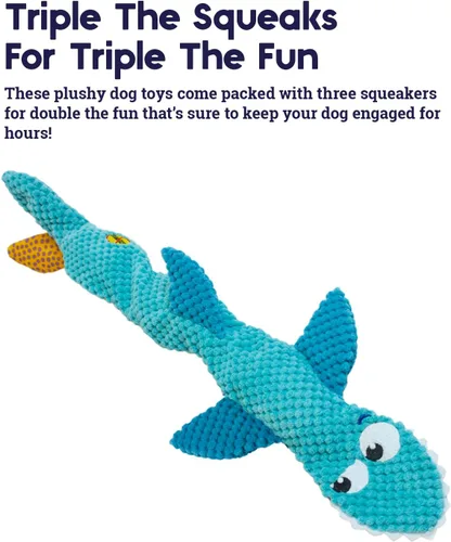 Vista 3 de Petstages Juguete de peluche de tiburón flexible sin relleno, grande
