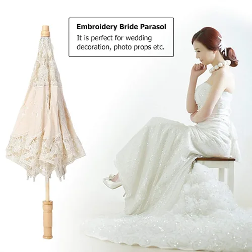 Vista 3 de Niiyen Vintage Lace Umbrella, Handmade Lace Flower Embroidery Parasol, Sun Parasol Folding Flower Embroidery Umbrella, Wedding Bride Photography