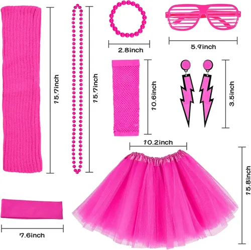 Vista 6 de Latocos 14 Pcs 80s Costume Accessories T-Shirt Tutu Skirt Outfits Halloween Cosplay 1980s Theme Retro Party Girls