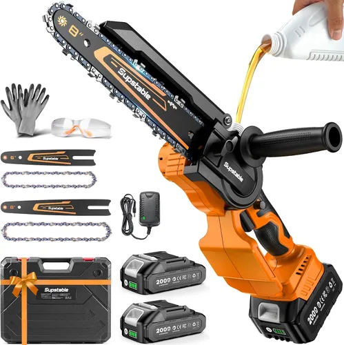 Vista 10 de Mini motosierra inalámbrica, motosierra eléctrica de 8 pulgadas y 6 pulgadas, funciona con pilas, 1000 W sin escobillas de mano con 2