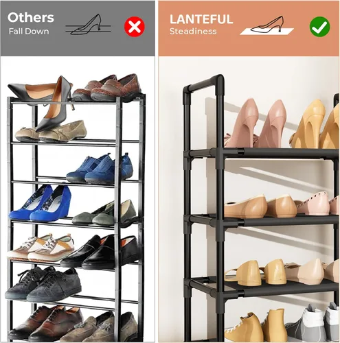 Vista 6 de LANTEFUL - Organizador de zapatos de 5 niveles, 12-15 pares, organizador de botas, estante resistente y estrecho para entrada, armarios con ganchos