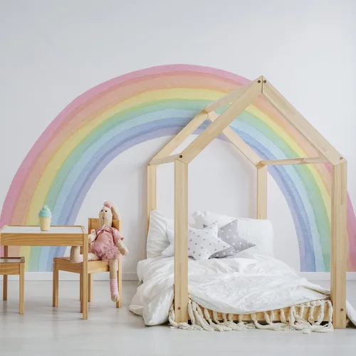 Vista 2 de Alwayspon Mural de pared de tela de arco iris, autoadhesivo, adhesivo de pared para decoración de habitación de niños, cuarto de bebé, acuarela