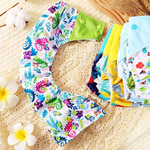 Vista 3 de Pañales de tela, paquete de 6 con 6 rellenos y 1 bolsa para artículos húmedos, funda impermeable, lavable, reutilizable y de bolsillo ajustable