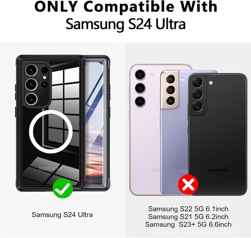 Vista 2 de Hekodonk Funda para Samsung Galaxy S24 Ultra, compatible con MagSafe, protector de pantalla integrado y 2 protectores de lente de cámara, funda Azul