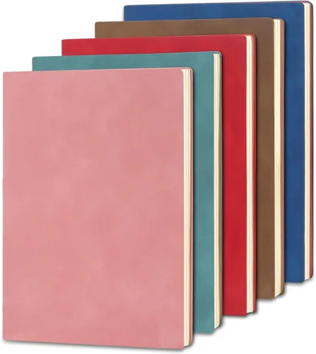 Vista 8 de LELE LIFE Paquete de 5 cuadernos rayados, cómodos diarios de cuero suave a granel para escribir mujeres y hombres, cuadernos A5 para trabajo, Negro