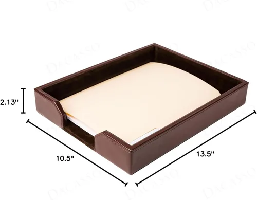 Vista 9 de Dacasso Bandeja de lujo de cuero regenerado marrón oscuro, organizador de papel para artículos esenciales de oficina y decoración de escritorio