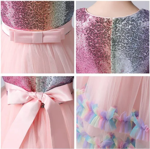 Vista 20 de Vestido de tul de unicornio arcoíris para niñas, vestido de princesa para cumpleaños, Halloween, Navidad, concurso de baile, fiesta de baile