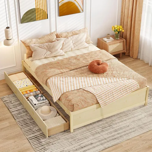 Vista 8 de Giantex Base de cama de plataforma de tamaño individual con 2 cajones de almacenamiento, marco de cama de madera maciza, base de colchón de soporte