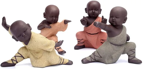 Vista 3 de Kingzhuo Estatuilla de Buda en miniatura de cerámica, pequeña y linda estatua de Buda, figura de monje, manualidades creativas para bebés, adornos