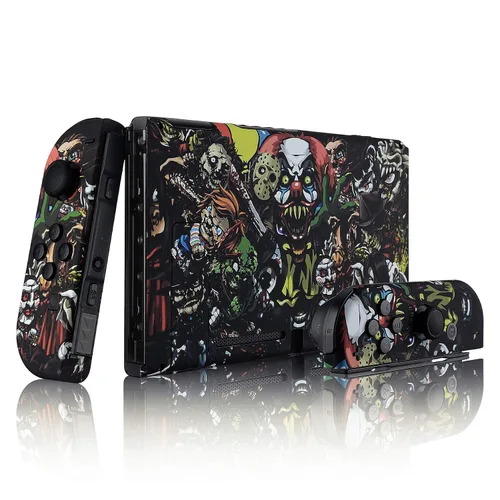 Vista 6 de eXtremeRate Colorful Border Screen Protector + Scary Party DIY Replacement Full Set Shell for Nintendo Switch