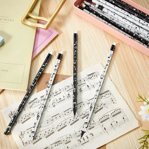 Vista 5 de 24 lápices de notas musicales a granel para estudiantes, lápices blancos