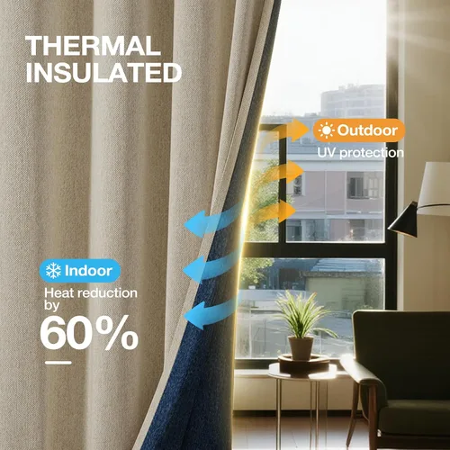 Vista 3 de Rinwoc Cortinas opacas gruesas y suaves, juego de 2 paneles para dormitorios pequeños/habitaciones de niños, con textura de lino y bloqueo de luz