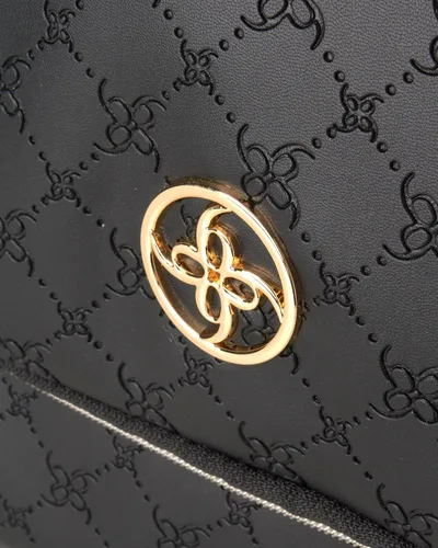 Vista 3 de NINE WEST Bolsa de maquillaje negra Organizador de cosméticos Esenciales de viaje Gancho colgante Patrón de celosía de cuero sintético ribete dorado