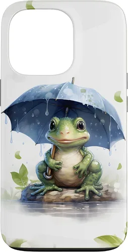 Vista 10 de Cute Green Frog with Umbrella in The Rain Case for iPhone 17