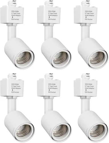 Vista 12 de mirrea H Type Track Lighting Head to E26 Adaptador de base de tornillo mediano Dirección de luz ajustable Paquete de 12 (negro)