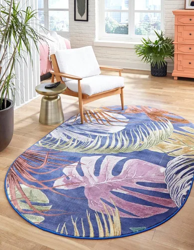 Vista 7 de Unique Loom Blossom Collection - Alfombra rectangular de 2 x 3 pies, color marfil y azul