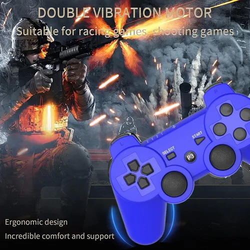 Vista 6 de 2 Pack PS3 Wireless Controller Playstation 3 Controller Wireless Bluetooth Gamepad with USB Charger Cable for PS3 Console (BLUE+RED)